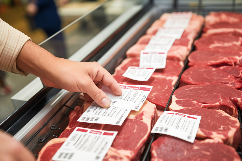Stärken Sie Ihre Marke mit individualisierten Etiketten Fleischprodukte in der Kühlung werden mit Etiketten versehen