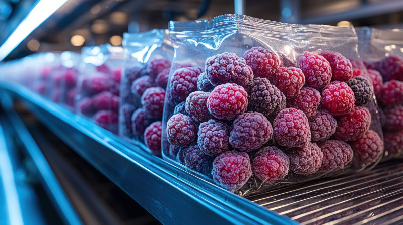 Gefrorene Himbeeren im Beutel mit Gefrieretiketten