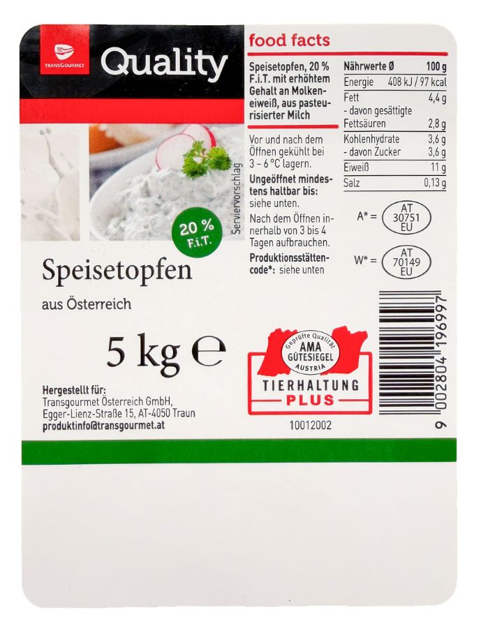 Speisetopfen Lebensmittelkennzeichnung Etikett